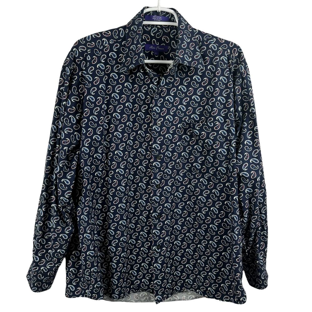Men's Alan Flusser Navy Shirt Paisley Print Button Up Long Sleeve Workwear Large